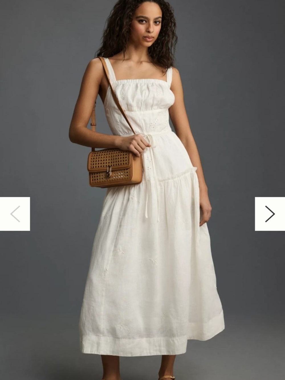 Anthropologie White Linen Square-Neck Midii Dress